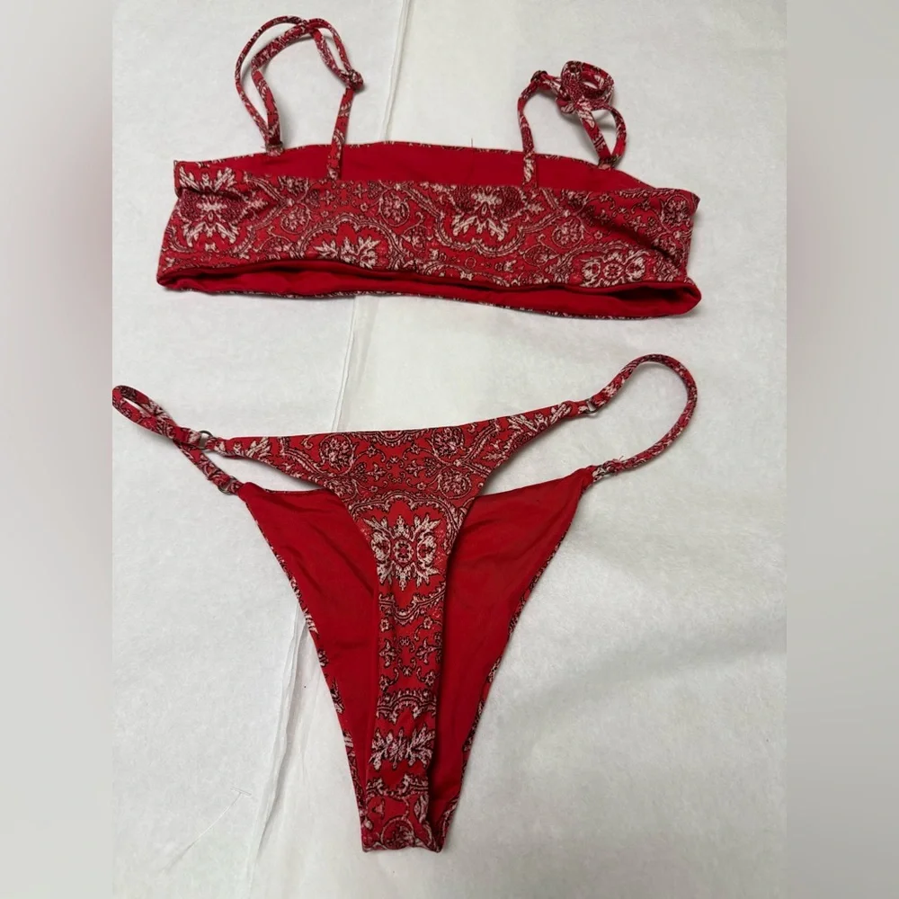 Frankie's Bikinis Joy Red Bandana Print Bikini Swimwear Set 🔴